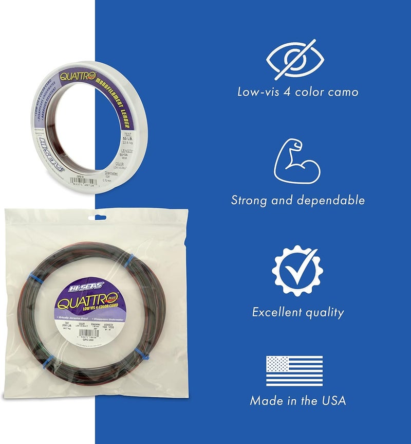 Hi-Seas Quattro Plus Monofilament Leader - 20 lb Test, 50 Yards, Low-Vis Camouflage - Image 2